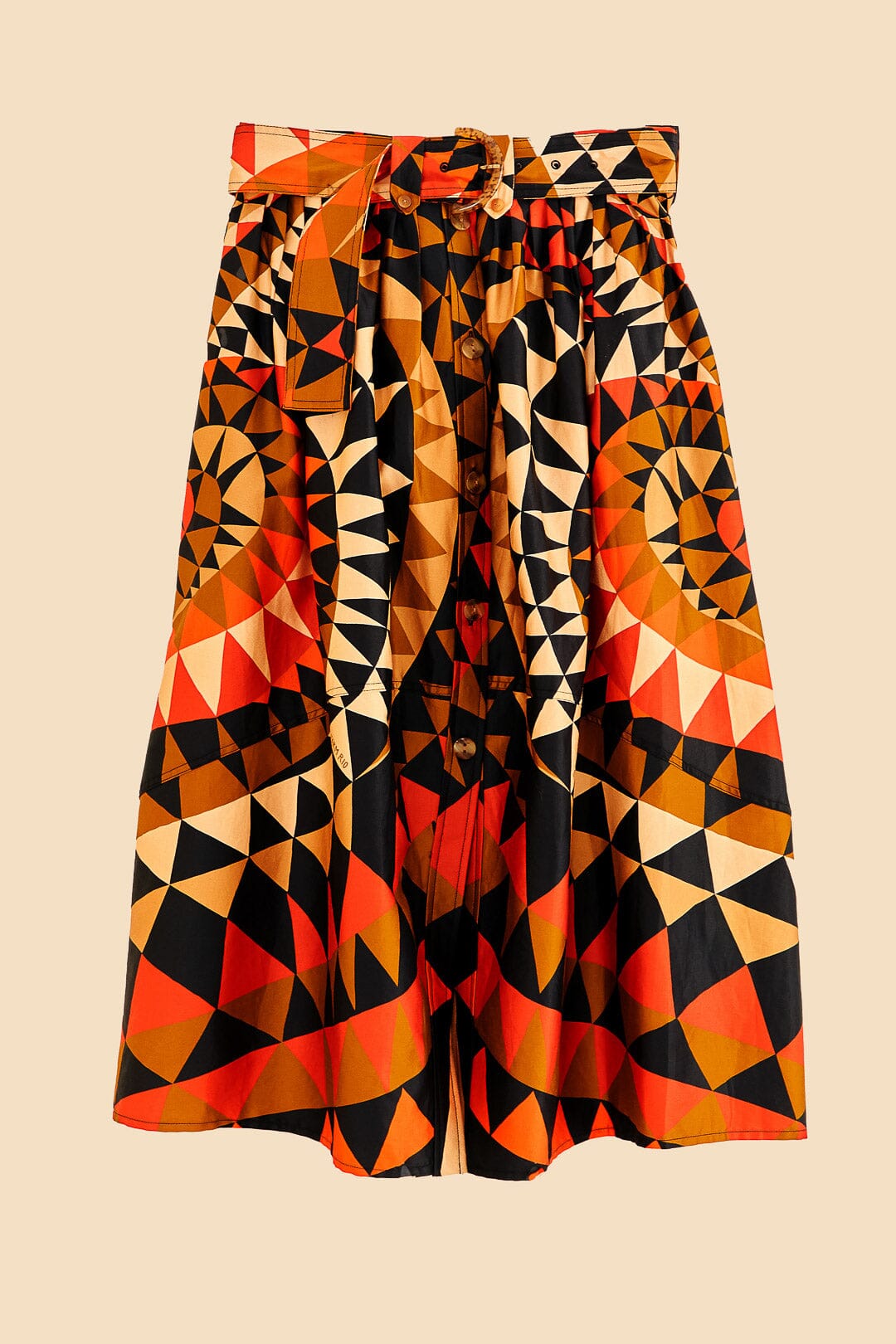 Buttoned midi skirt with cotton heart decoration - Orange