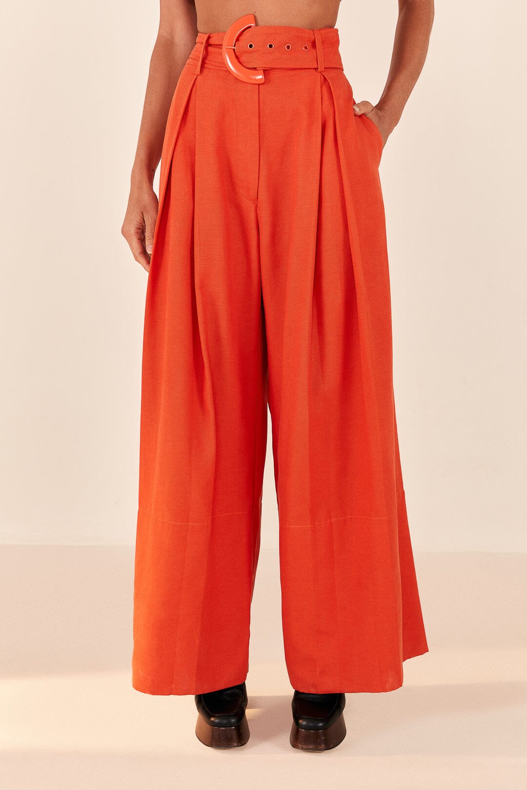 Pantalon tailleur en coton - Orange