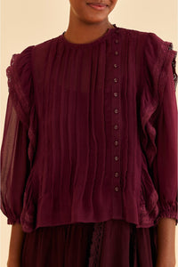 Blouse à volants boutonnée - Bordeaux