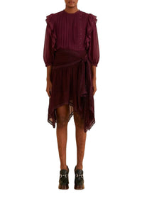 Blouse à volants boutonnée - Bordeaux