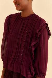 Blouse à volants boutonnée - Bordeaux