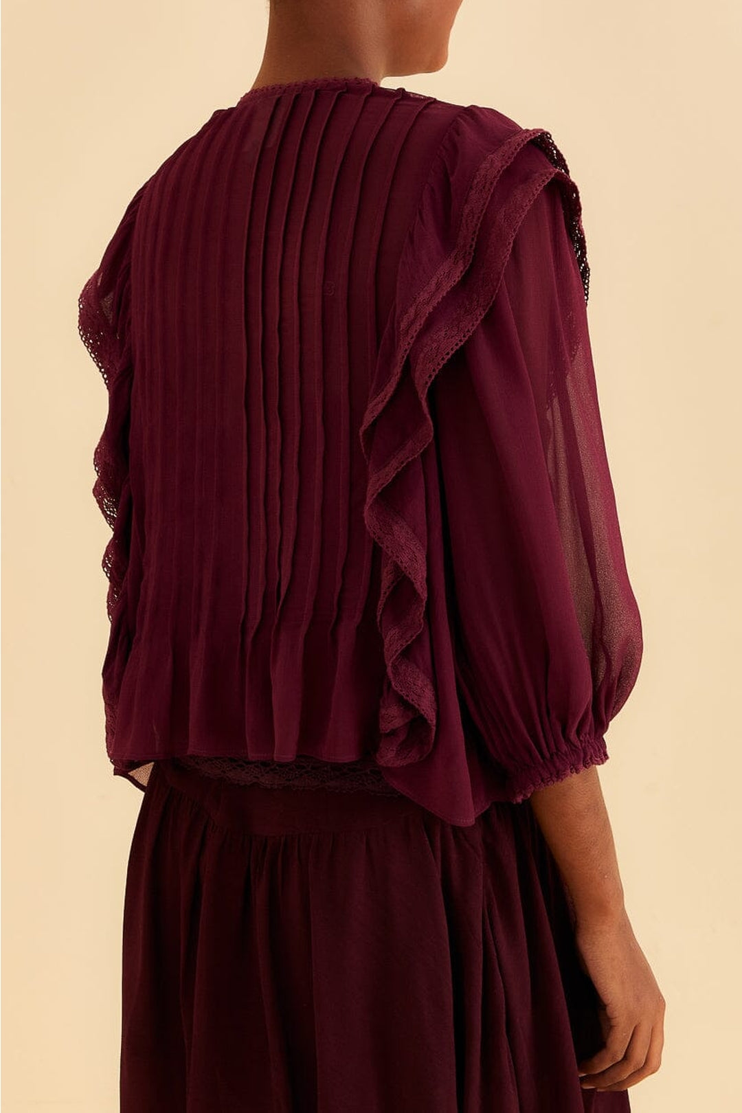 Blouse à volants boutonnée - Bordeaux