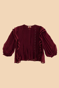Blouse à volants boutonnée - Bordeaux