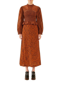 Jupe midi à motif Léopard - Orange