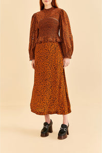 Jupe midi à motif Léopard - Orange