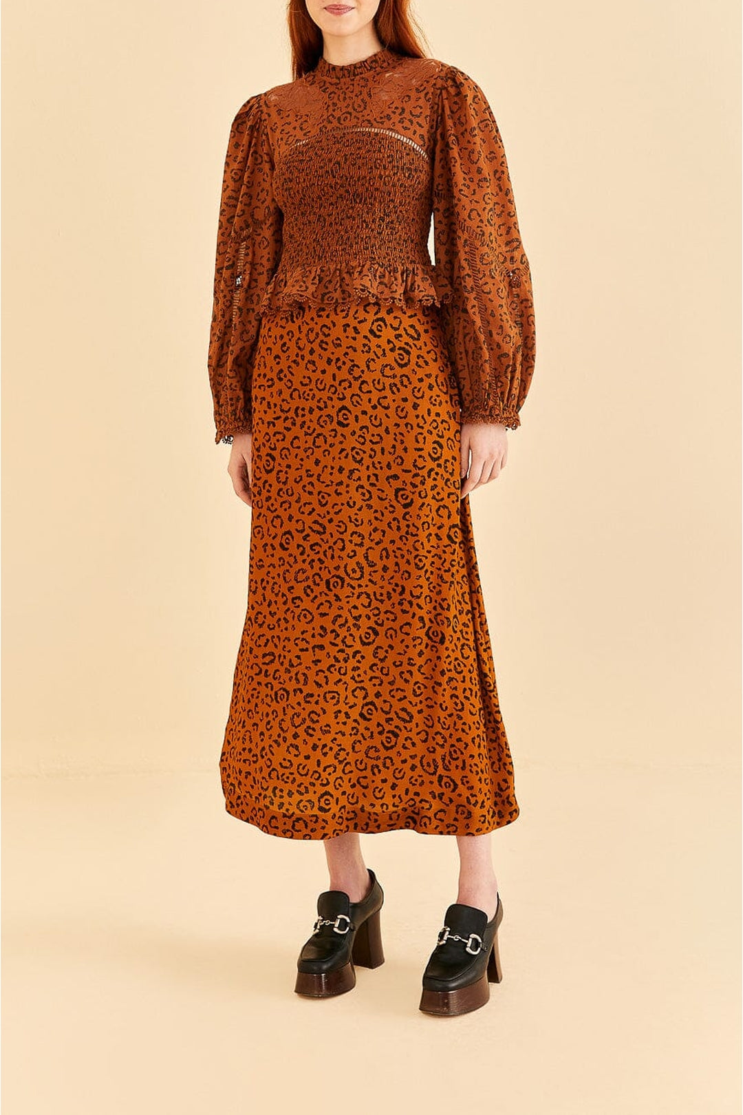 Jupe midi à motif Léopard - Orange
