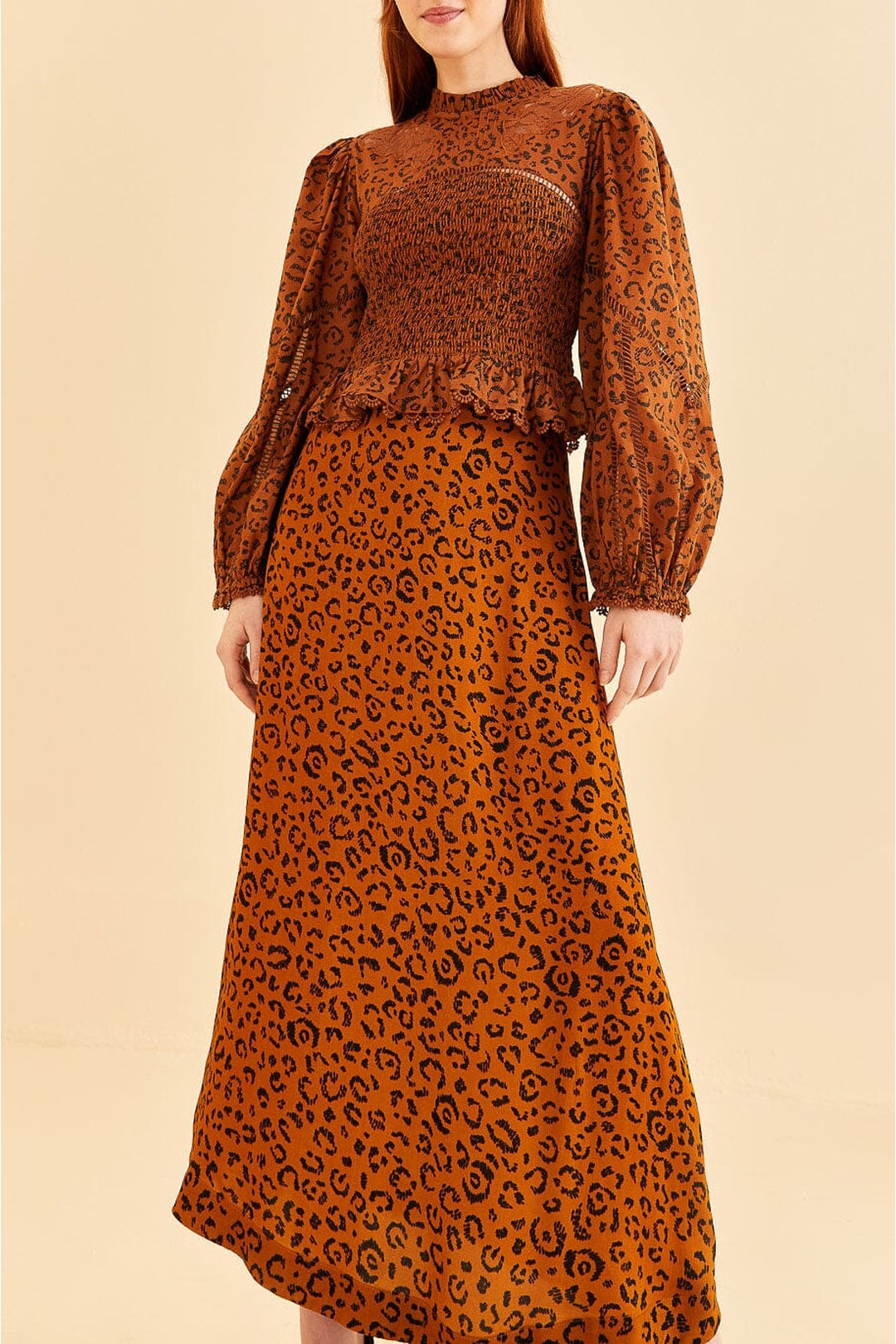 Jupe midi à motif Léopard - Orange