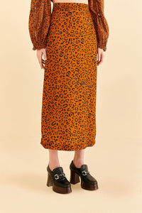 Jupe midi à motif Léopard - Orange