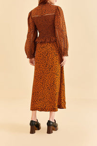 Jupe midi à motif Léopard - Orange