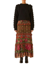 Pull tressé à manches bouffantes - Noir