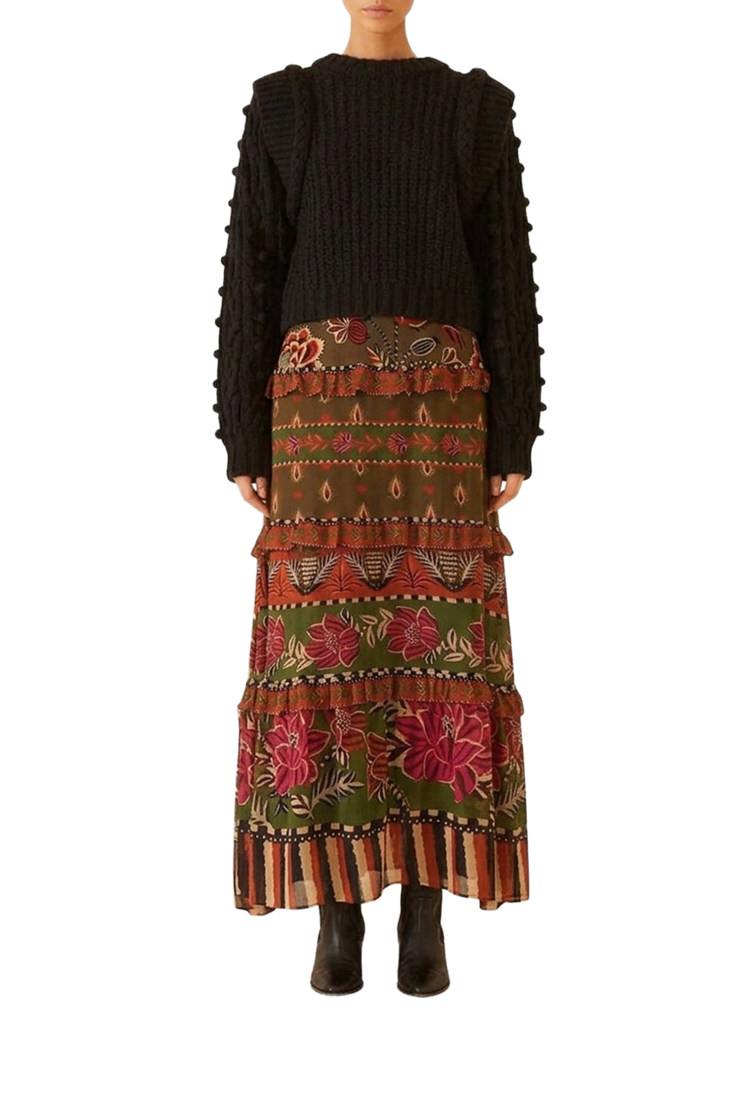 Pull tressé à manches bouffantes - Noir