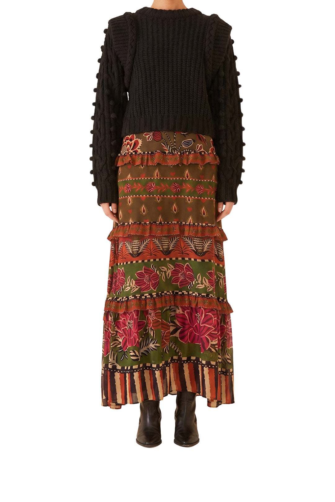 Pull tressé à manches bouffantes - Noir
