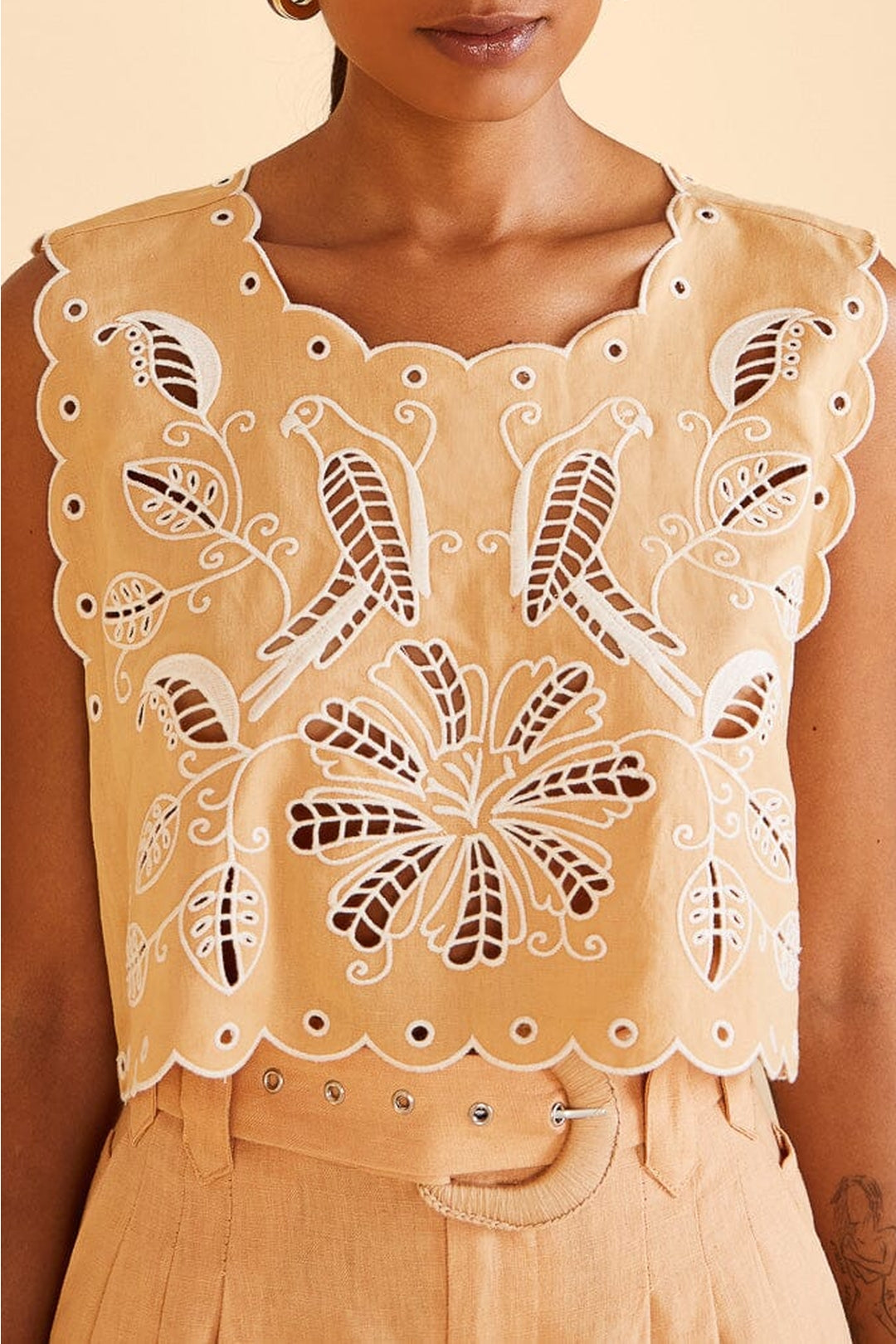 Top court sans manches en lin - Beige
