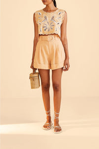 Top court sans manches en lin - Beige
