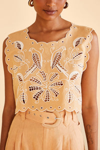 Top court sans manches en lin - Beige