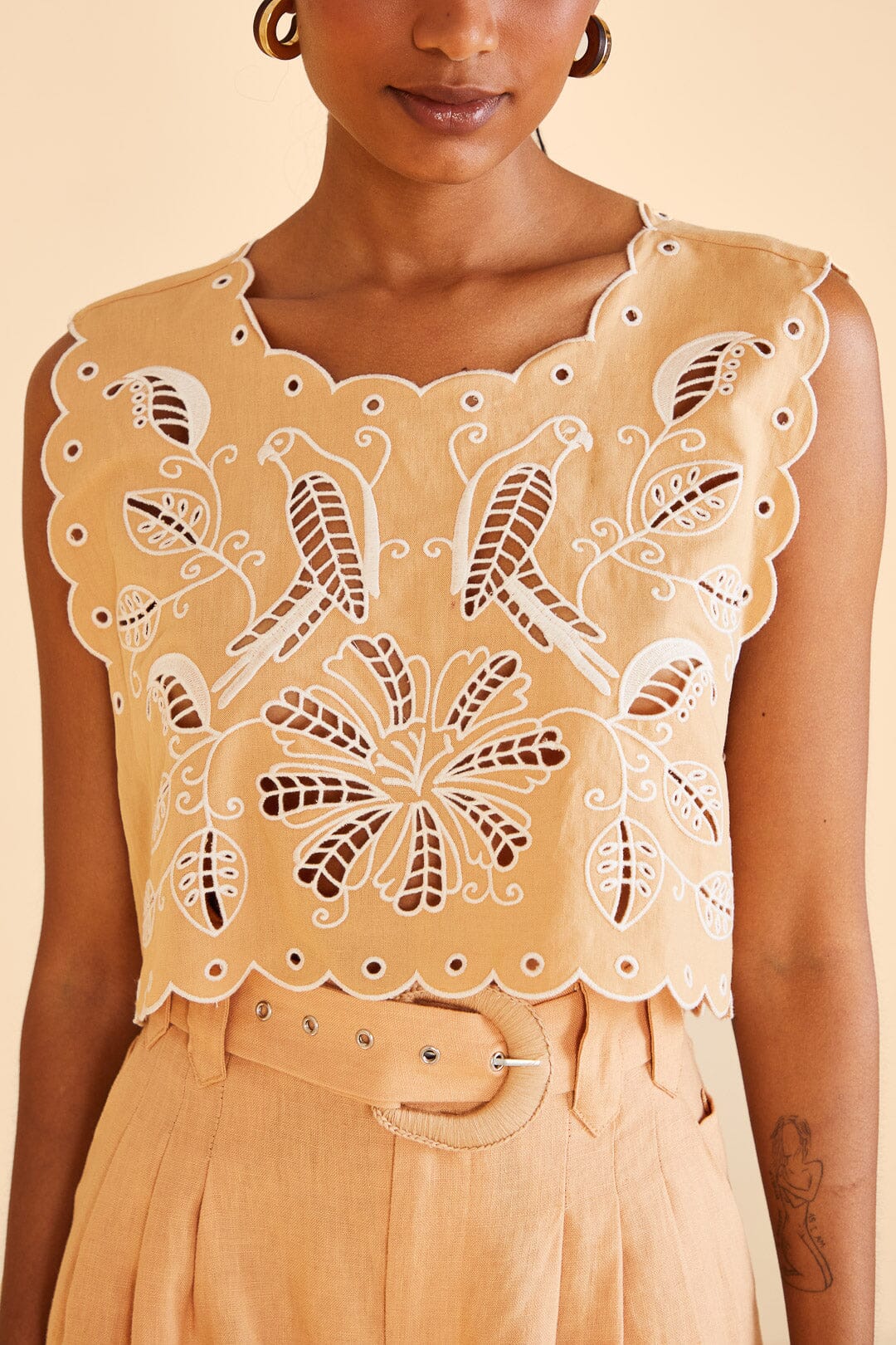 Top court sans manches en lin - Beige