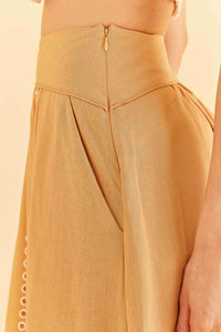 Jupe midi Sand Richelieu en lin - Beige