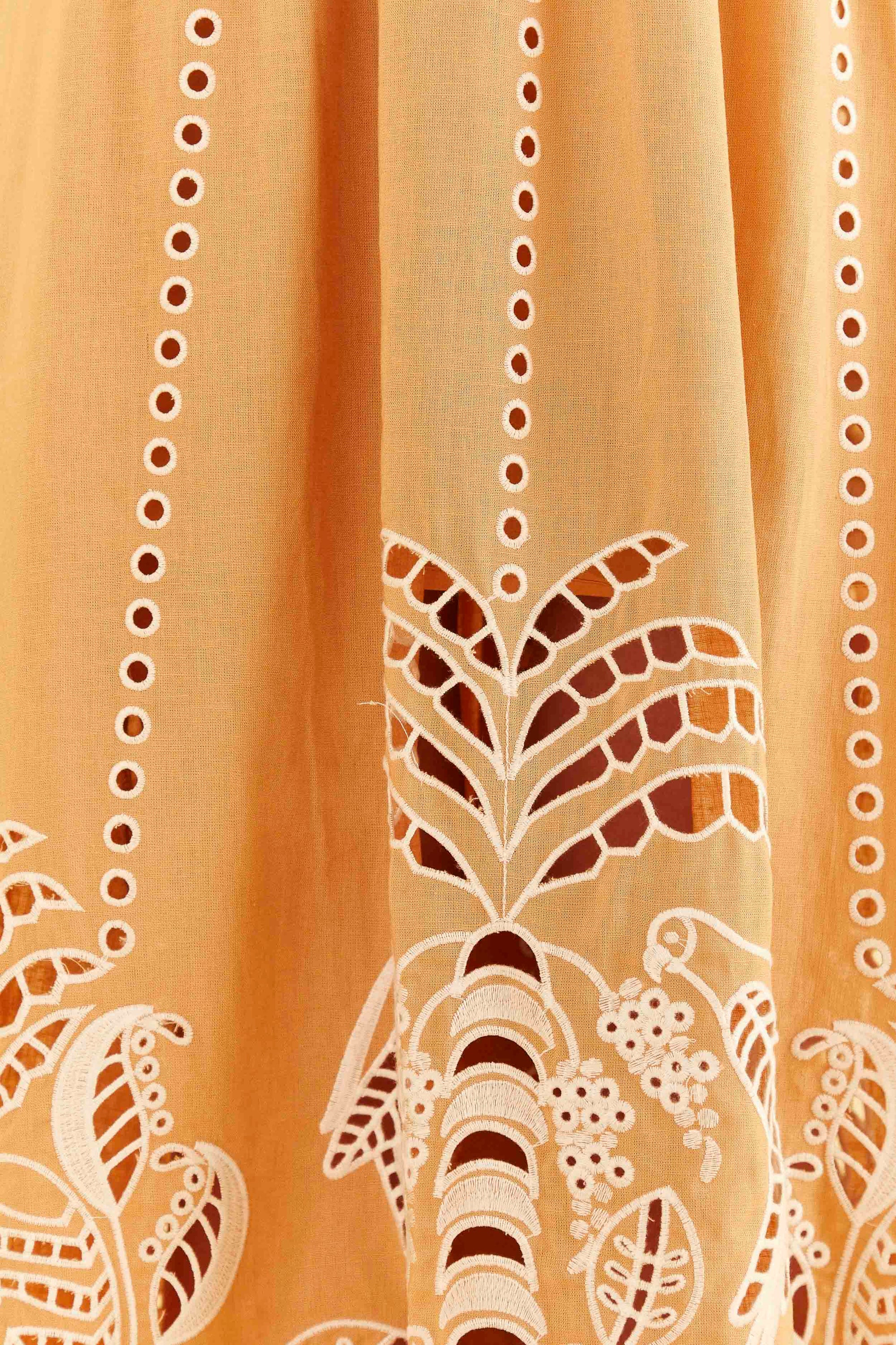 Jupe midi Sand Richelieu en lin - Beige