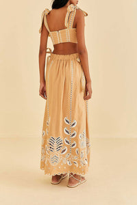 Robe longue Richelieu à bretelles en lin - Beige