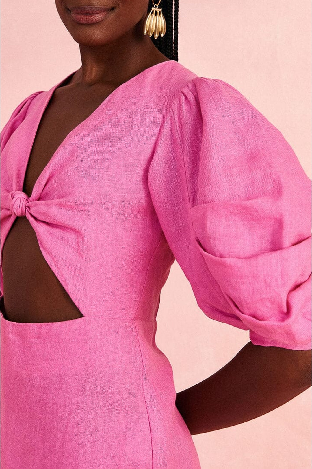 Robe midi à manches courtes en lin - Rose