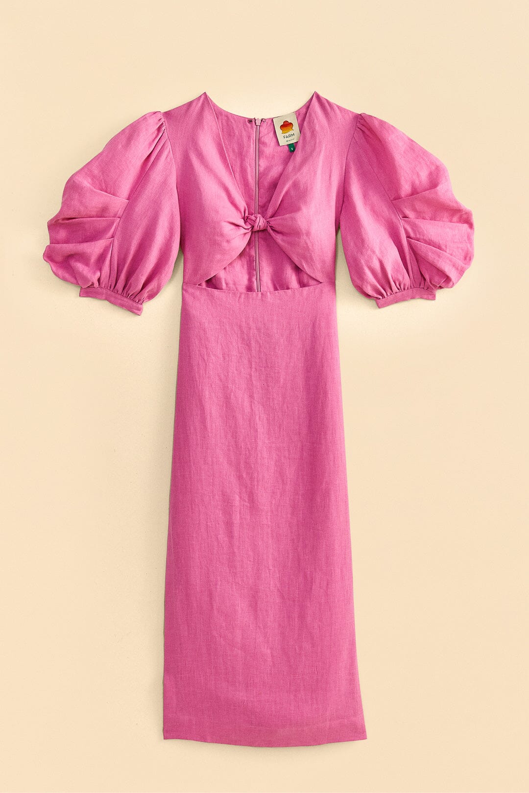 Robe midi à manches courtes en lin - Rose