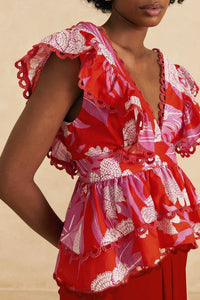DJV_Dewdrop Floral Red Chemises & Blouses - Dewdrop Floral Red