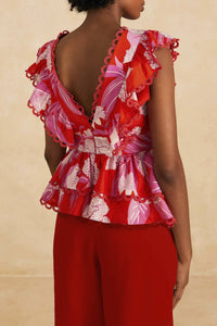 DJV_Dewdrop Floral Red Chemises & Blouses - Dewdrop Floral Red
