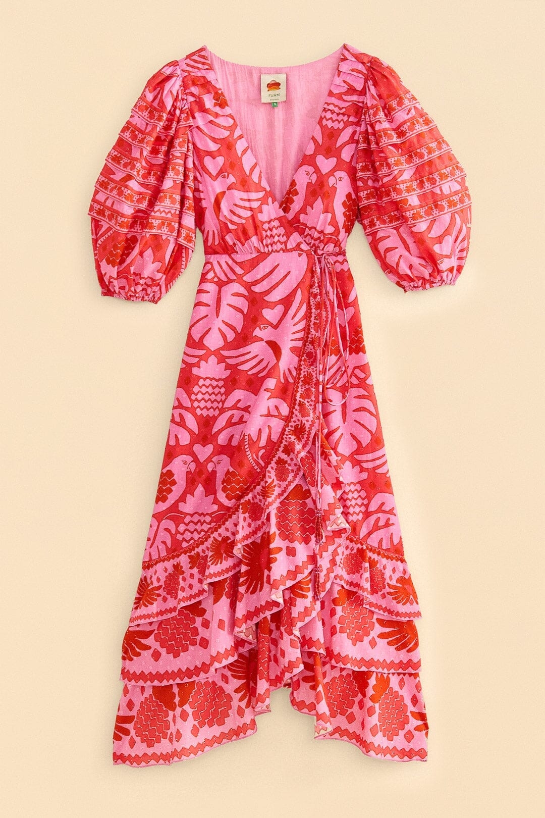 Robe midi portefeuille Jungle en coton - Rouge