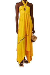 Robe longue à bretelles en coton - Jaune