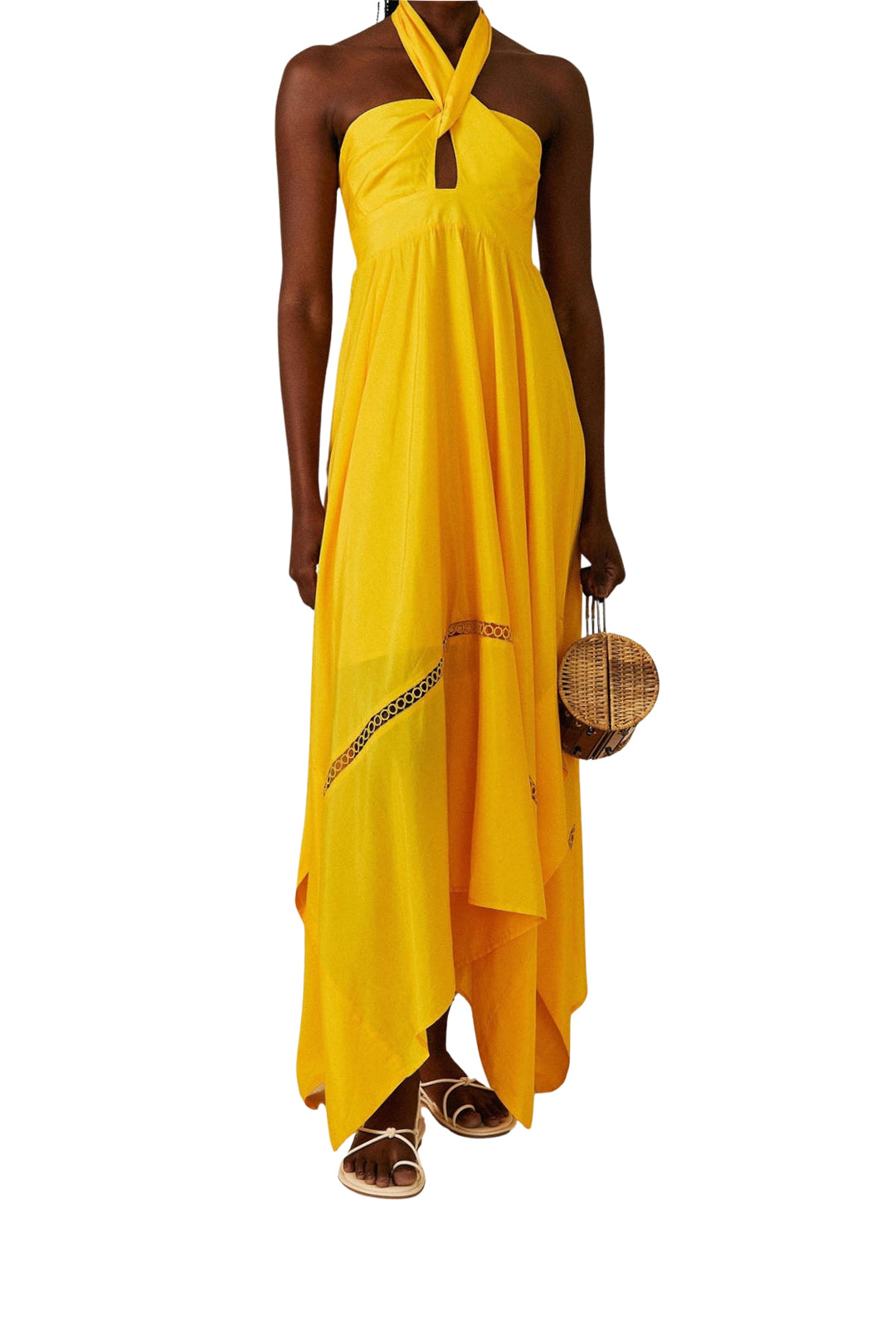 Robe longue à bretelles en coton - Jaune