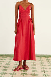 Robe longue à bretelles en lin - Rouge