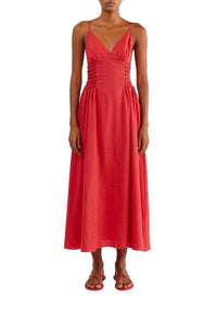Robe longue à bretelles en lin - Rouge