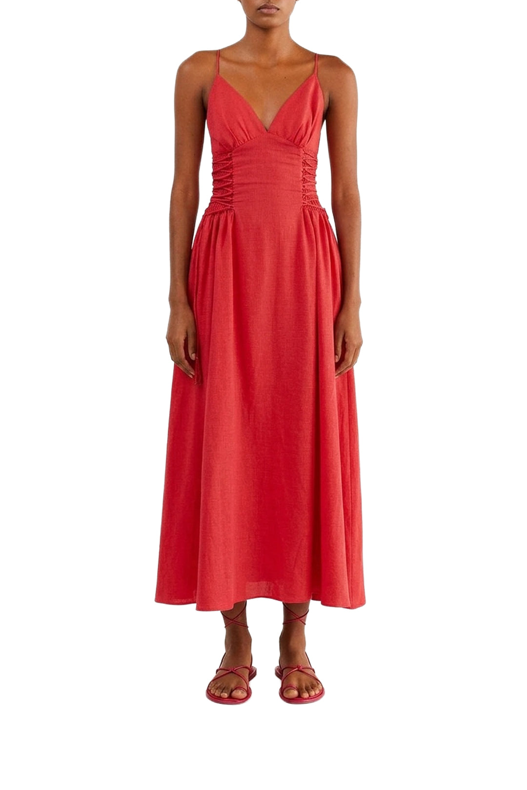Robe longue à bretelles en lin - Rouge