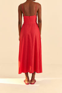 Robe longue à bretelles en lin - Rouge