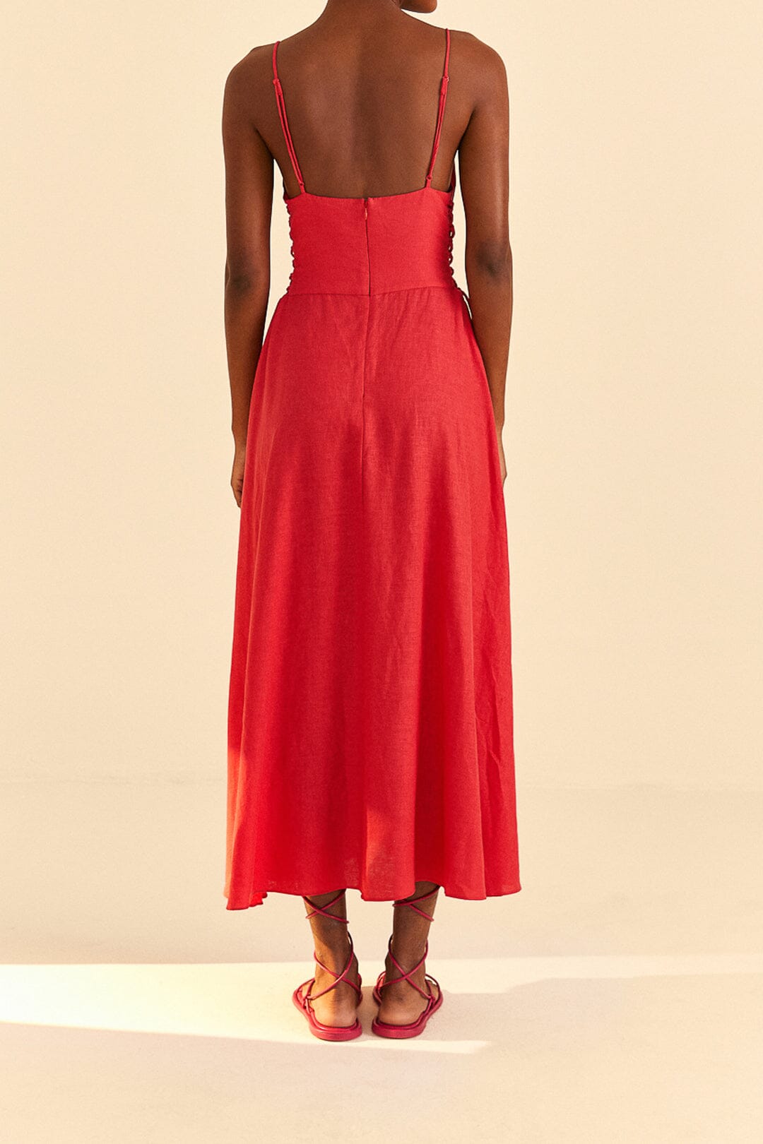 Robe longue à bretelles en lin - Rouge