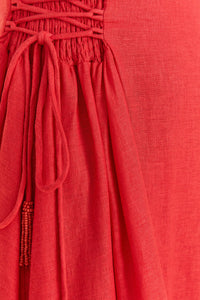 Robe longue à bretelles en lin - Rouge