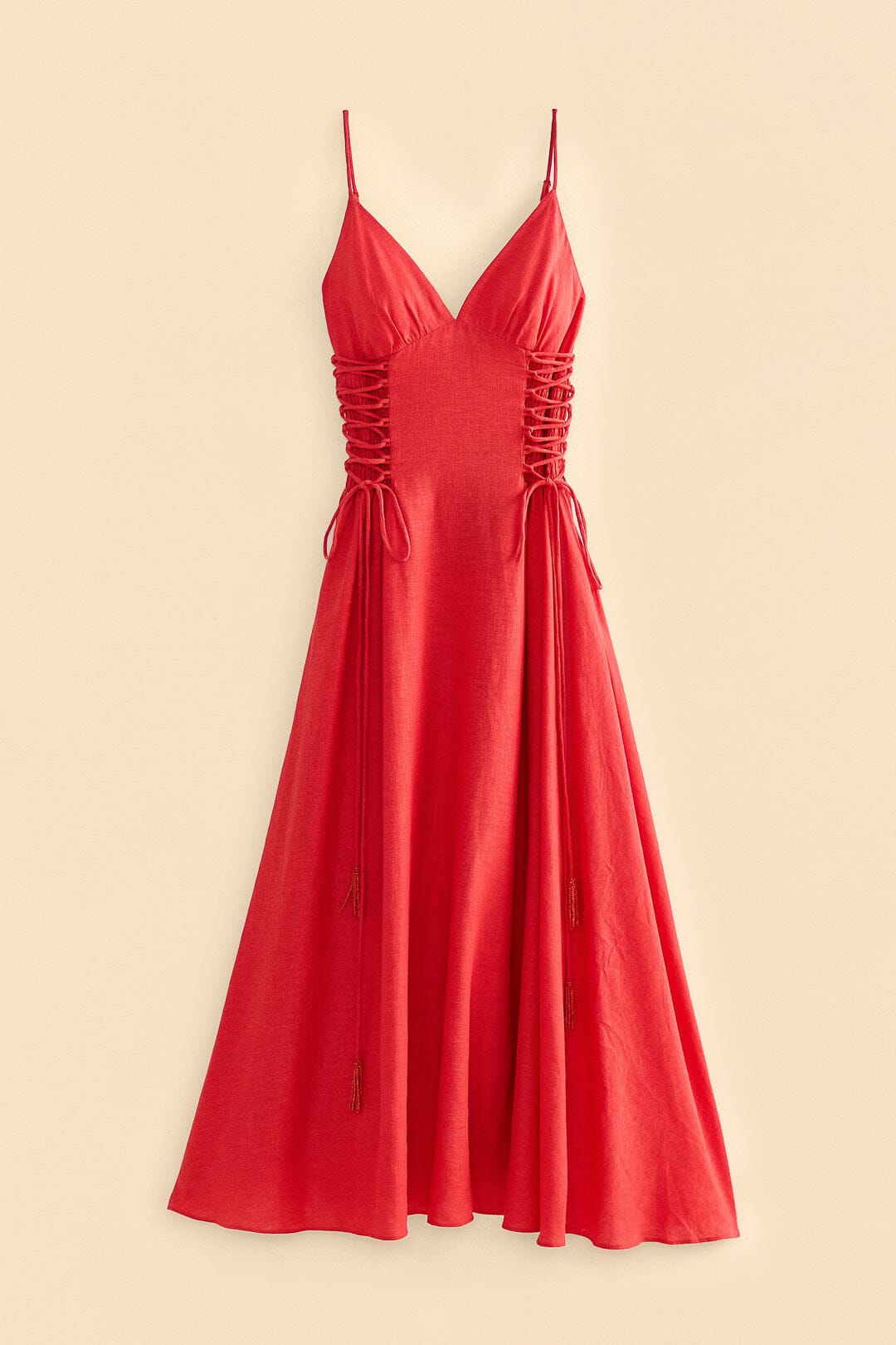 Robe longue à bretelles en lin - Rouge