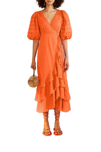 Flounced midi dress - Orange