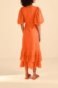 Flounced midi dress - Orange