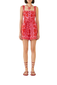 Combi-short Jungle foulard en lin - Rouge