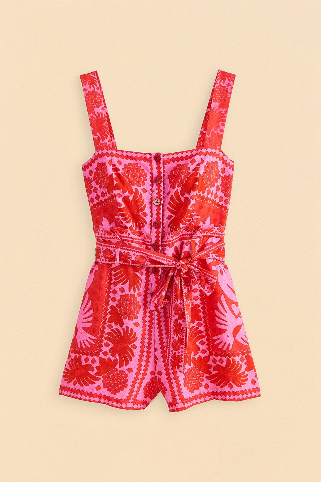 Combi-short Jungle foulard en lin - Rouge
