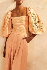 Dark Sand cotton lace blouse - Beige