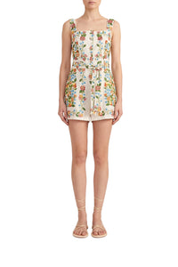 Combi-short à romance tropicale en lin - Blanc