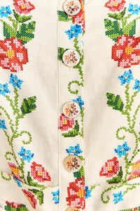Combi-short à romance tropicale en lin - Blanc
