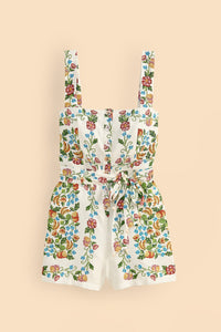 Combi-short à romance tropicale en lin - Blanc