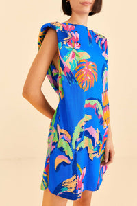 Robe courte Painted Jungle façon t-shirt en coton - Bleu