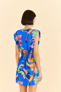 Robe courte Painted Jungle façon t-shirt en coton - Bleu