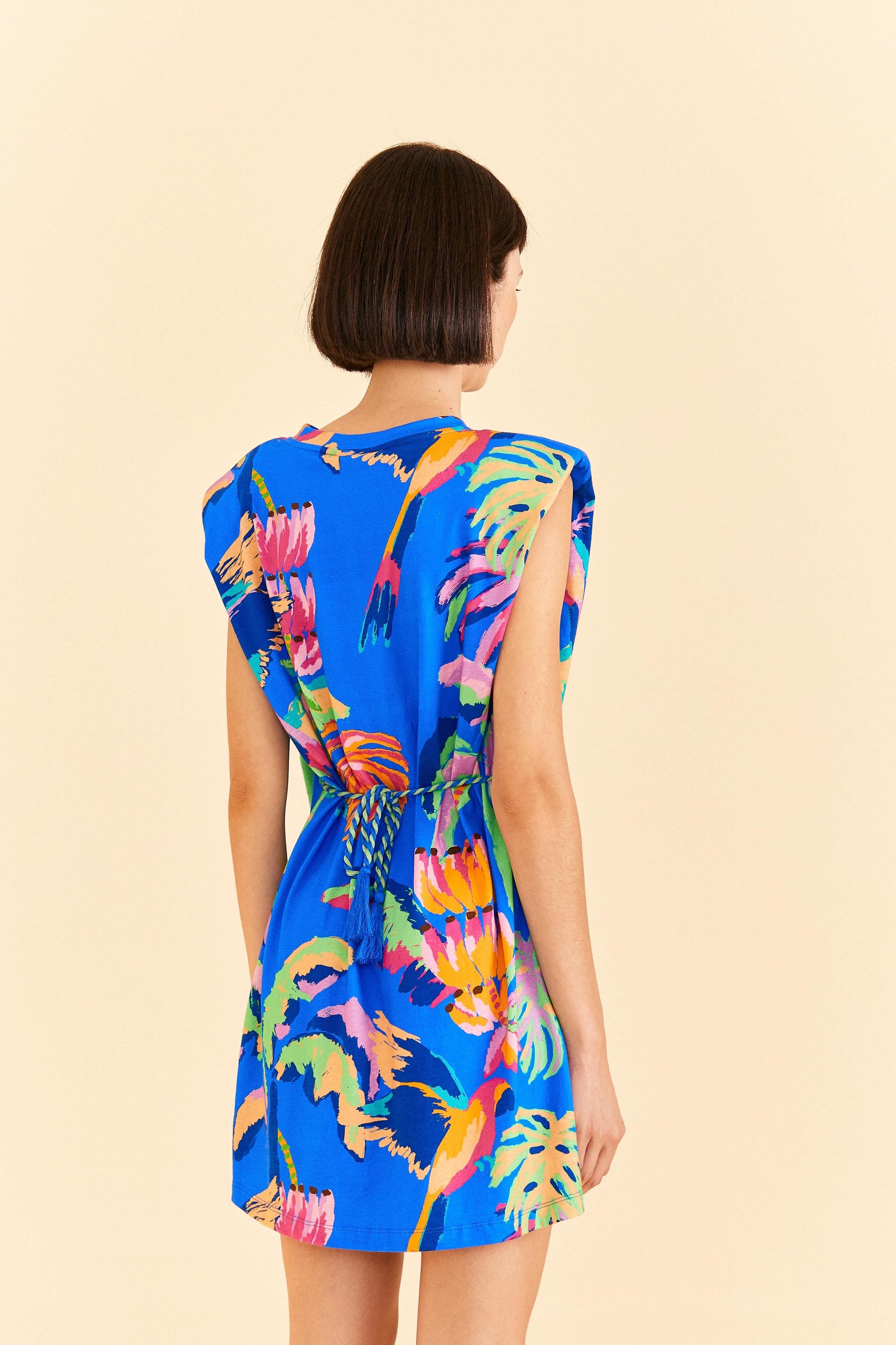 Robe courte Painted Jungle façon t-shirt en coton - Bleu