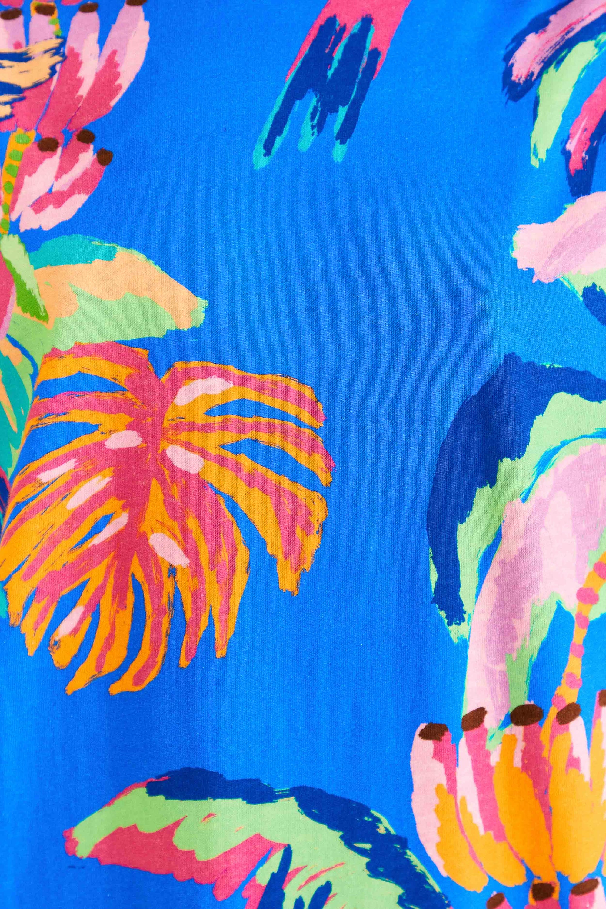 Robe courte Painted Jungle façon t-shirt en coton - Bleu