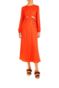 MEDIA OFF LINE_Robe midi Viscose Satin - Rouge